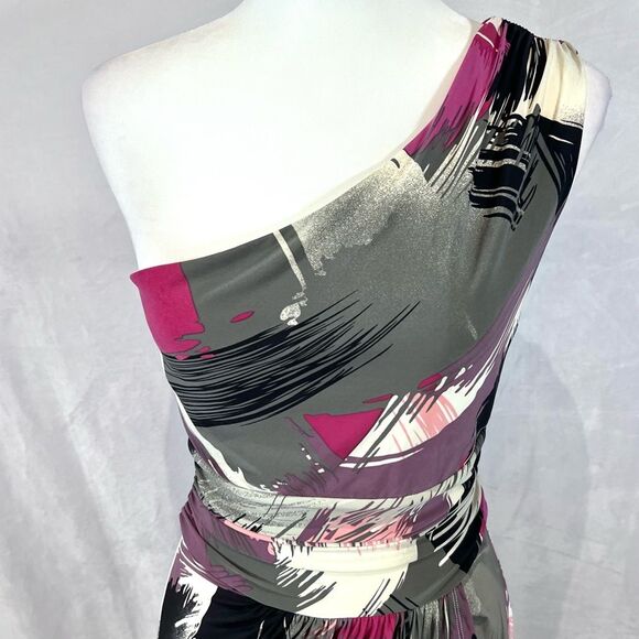 Max & Cleo one shoulder artistic abstract print dress size 6 - Picture 3 of 8